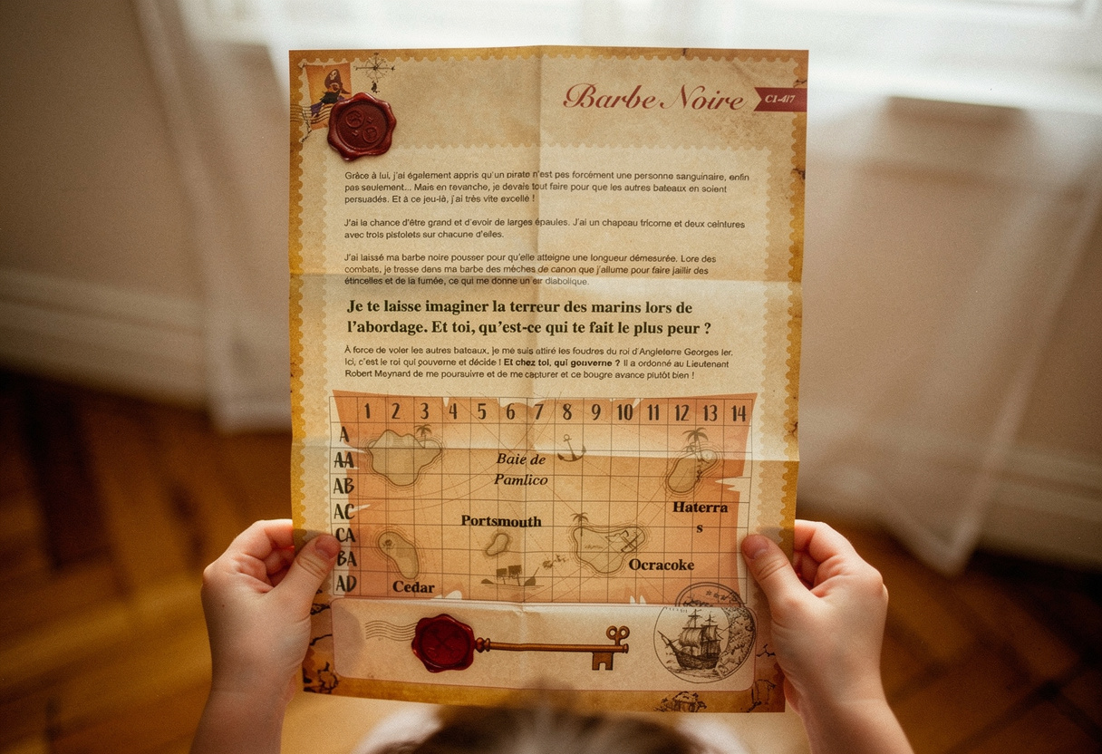 Une lettre Barbe Noire tenue dans les mains