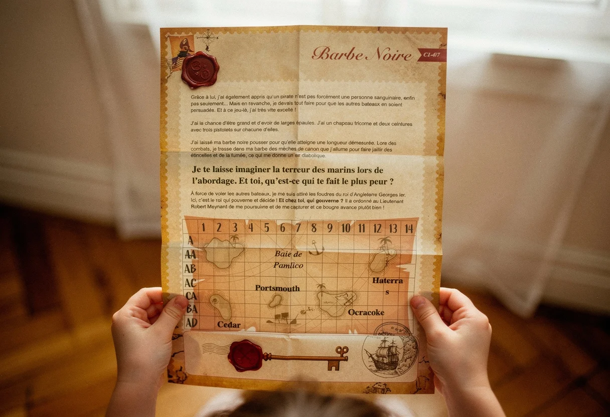 Une lettre Barbe Noire tenue dans les mains